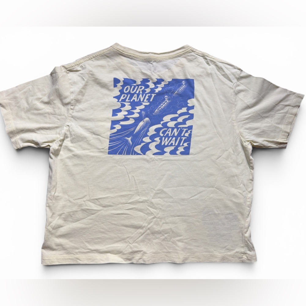 Patagonia Yellow Our Planet Can’t Wait Cropped Pocket Tee Short Sleeve Cotton